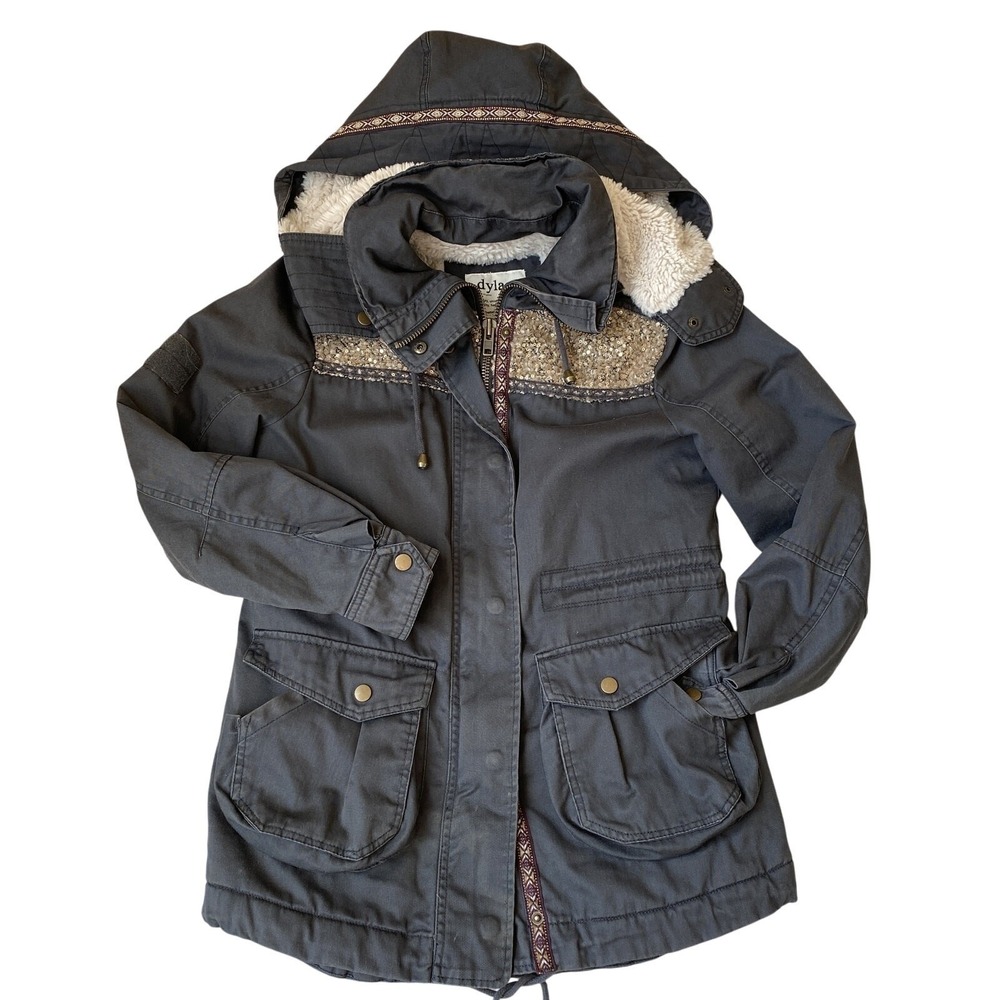 Dylan Women Barn Chore Utility Jacket Hooded Sherpa Lined Field Coat XS Gray